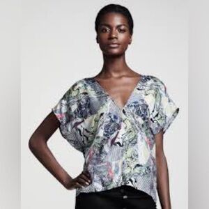 Kelly Wearstler silk patterned v-neck boxy blouse XS